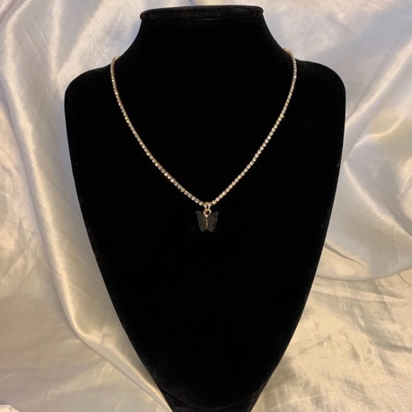 Accessories - Stoned Black Butterfly Necklace